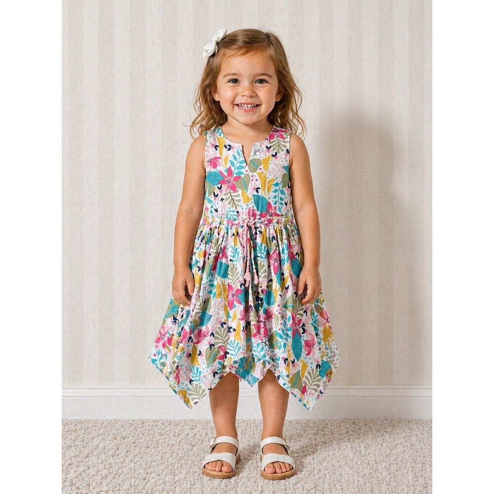 Tommy Bahama Girls 4T Tropical Floral Dress - Tiered Layered Handkerchief Hem